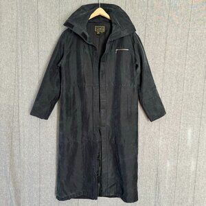 Diane Gilman Collection Black 100% Silk Funnel Neck Minimalist Boxy Long Jacket